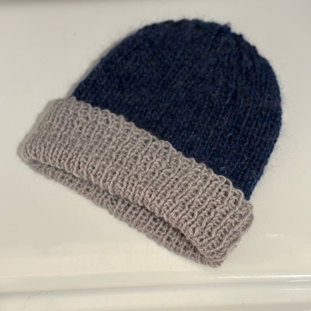 Hand Knitted Wool Color Block Hat - image 1